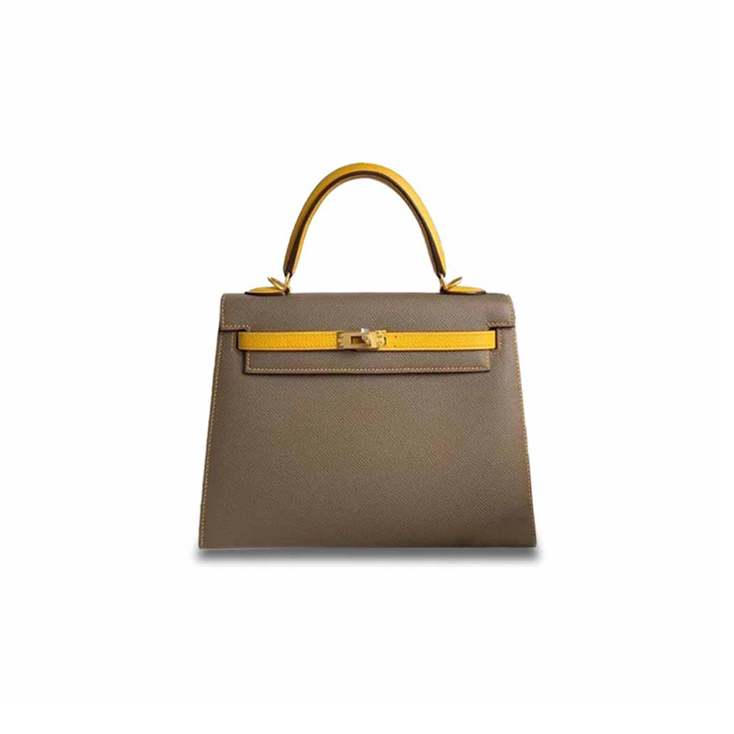 HERMÈS MASTER KELLY 25 EPSOM ASPHALT GRAY AND AMBER YELLOW GOLD BUCKLE (25*17*7cm) 